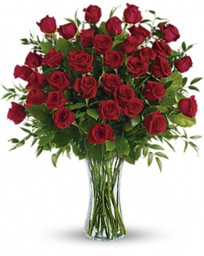 <div class="m-pdp-tabs-description">
<div id="mark-1" class="m-pdp-tabs-marketing-description">

One, two, three! Three dozen spectacularly gorgeous red roses delivered in a dazzling flared glass vase - positive proof that love is a many-splendored thing. Imagine her loving this amazing bouquet day after day. Hero-worshipping time.

</div>
</div>
This impressive bouquet includes 36 red roses accented with assorted greenery. Delivered in a flared glass vase.

<hr />

&nbsp;