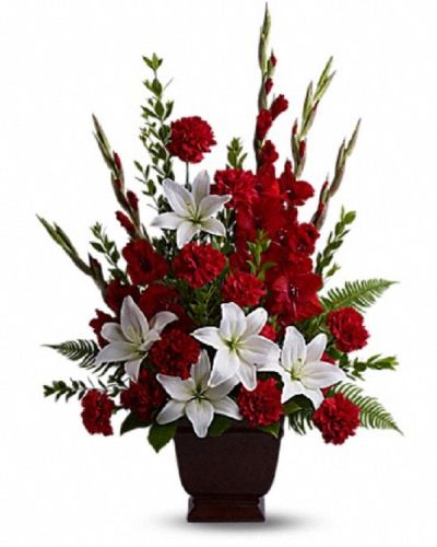 <div class="m-pdp-tabs-description">
<div id="mark-1" class="m-pdp-tabs-marketing-description">Vivid and touching, vibrant reds and serene whites blend to express your deepest emotions.</div>
</div>
<p id="arrngDescp">Beautiful fresh flowers such as red gladioli and carnations with white asiatic lilies set amidst myrtle, sword fern, and salal will convey your thoughts in a wonderful way.</p>